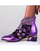 2023  Women Shoes Large Size Vintage Ethnic Style Embroidered with Rhinestones Thick Heels 5cm Women Boot