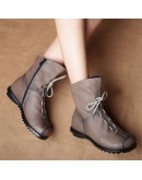 Leather Plush Women Short Boots Retro Style Casual Autumn Winter Trend Woman's Boots Soft Sole Waterproof Leather Warm Snow Boot