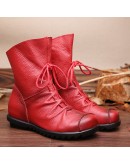 Leather Plush Women Short Boots Retro Style Casual Autumn Winter Trend Woman's Boots Soft Sole Waterproof Leather Warm Snow Boot