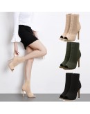 Chelsea Boots Ladies Open Toe Short Boots Elastic Boots Small Hole Hollow Out Breathable Dress Women Boot Pumps Autumn Shoes