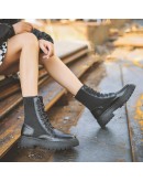 Winter  Round Toe Thick Platform Heels Calf Stretch Fabric Women Shoes Martin Boots