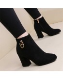 miaoguan Retro Women Warm Velvet Women's Boots Vintage Block Heel Ankle Boots Side Zipper High Heels Women Shoes Big Sizes 35-43