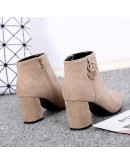 miaoguan Retro Women Warm Velvet Women's Boots Vintage Block Heel Ankle Boots Side Zipper High Heels Women Shoes Big Sizes 35-43