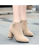 miaoguan Retro Women Warm Velvet Women's Boots Vintage Block Heel Ankle Boots Side Zipper High Heels Women Shoes Big Sizes 35-43