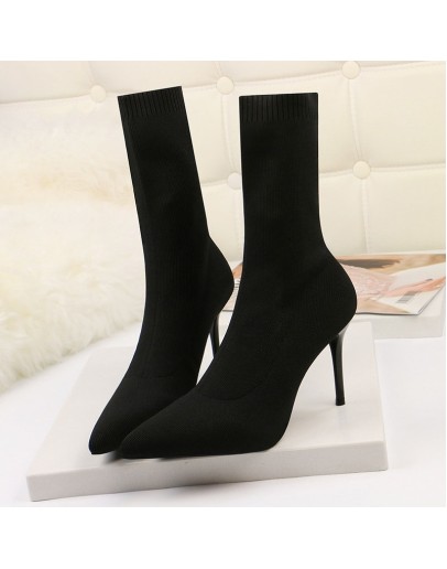 Sexy Sock Boots Knitting Stretch Boots High Heels for Women  Shoes Pointed Spring Autumn Ankle Boots Booties Female Black