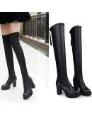 Long Leather Boots Women's Over-the-knee Skinny Boots  Autumn And Winter Long-tube High-heeled Stretch Boots