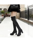 Long Leather Boots Women's Over-the-knee Skinny Boots  Autumn And Winter Long-tube High-heeled Stretch Boots