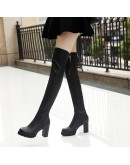 Long Leather Boots Women's Over-the-knee Skinny Boots  Autumn And Winter Long-tube High-heeled Stretch Boots