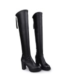 Long Leather Boots Women's Over-the-knee Skinny Boots  Autumn And Winter Long-tube High-heeled Stretch Boots