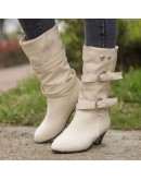 Boots Women Mid Length Boots Thick Heel Mid Heel 43 Large Belt Buckle  Women Shoes Platform Boots  Zapatos De Mujer