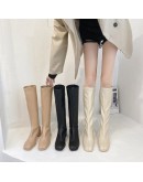 Winter Style with Fleece Medium Chunky Heel Knight Boots Black  Women's High Tube Thinner-looked High Heel Shorty Long Boots