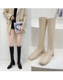 Winter Style with Fleece Medium Chunky Heel Knight Boots Black  Women's High Tube Thinner-looked High Heel Shorty Long Boots