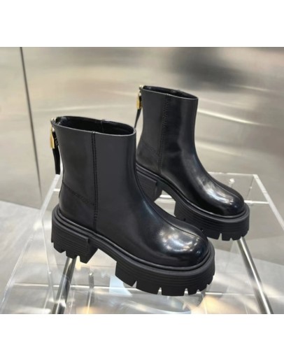 2023  Women's Ankle Boots High Heel Round Head Thick Heel Back Zipper  Boots Platform Shoes Boots Women