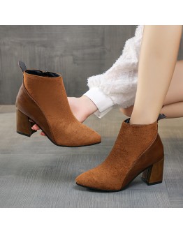 Women's Boots Square Toe Yarn Elastic Ankle Boots Thick Heel High Heels Shoes Woman Female Socks Boots  Autumn Winte 