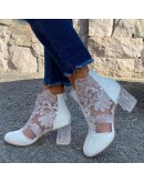 Woman Mesh Black Ankle Boots for Women Summer Square Crystal High Heels Boots Sandal Ladies Sexy Round Toe Lace Boots Autumn