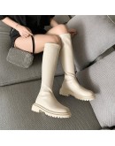 Black Patent Leather Ankle Boots Round Toe Party Beige Ladies  Winter Long Women's Thigh High Botas Mujer Comfortable