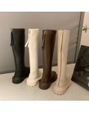 Black Patent Leather Ankle Boots Round Toe Party Beige Ladies  Winter Long Women's Thigh High Botas Mujer Comfortable