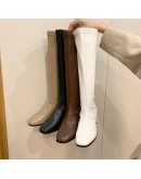  Women Black Block High Heel Long Boots Autumn Winter Warm Knee High Boots Soft Leather Thigh High Boots Shoes Zipper