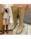  Women Black Block High Heel Long Boots Autumn Winter Warm Knee High Boots Soft Leather Thigh High Boots Shoes Zipper