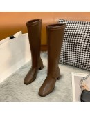  Women Black Block High Heel Long Boots Autumn Winter Warm Knee High Boots Soft Leather Thigh High Boots Shoes Zipper