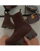 Autumn Socks Middle Boots Women Boots Slip on Western Ankle Boots Platform Knitted Ladies Woman  Female Booties Plus Size