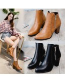 Ankle Boots Women's  Coarse Heel Short Boots 43 Large Women's Shoe Size Side Zipper High Heel Boots Women Platform Boots