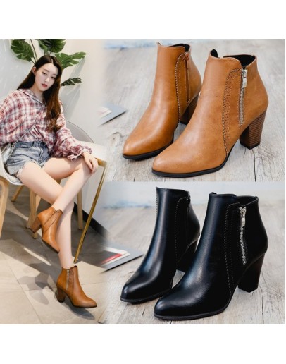 Ankle Boots Women's  Coarse Heel Short Boots 43 Large Women's Shoe Size Side Zipper High Heel Boots Women Platform Boots