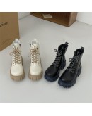 Ankle Boots Women Single High Heel Boots Round Head Lace Up Trendy Thick Sole Thin Boots Small Short Boots Platform Shoes