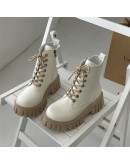 Ankle Boots Women Single High Heel Boots Round Head Lace Up Trendy Thick Sole Thin Boots Small Short Boots Platform Shoes