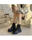 Ankle Boots Women Single High Heel Boots Round Head Lace Up Trendy Thick Sole Thin Boots Small Short Boots Platform Shoes