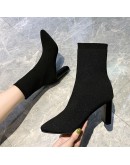 Simple  Stretch Socks Boots Women's High Heels Knit Socks Shoes Skinny Women Pointed Autumn Winter Pointed  Black