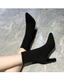 Simple  Stretch Socks Boots Women's High Heels Knit Socks Shoes Skinny Women Pointed Autumn Winter Pointed  Black