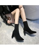 Simple  Stretch Socks Boots Women's High Heels Knit Socks Shoes Skinny Women Pointed Autumn Winter Pointed  Black