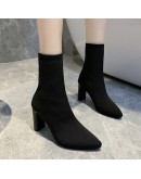 Simple  Stretch Socks Boots Women's High Heels Knit Socks Shoes Skinny Women Pointed Autumn Winter Pointed  Black