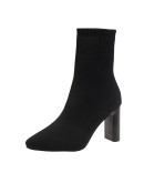 Simple  Stretch Socks Boots Women's High Heels Knit Socks Shoes Skinny Women Pointed Autumn Winter Pointed  Black