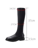 2023  PU Leather Winter Warm High Boots Women's Slip on Chunky Knee High Shoes Ladies Long Platform Stretch Boots Autumn