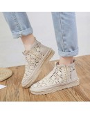 Hollow Out Women Boot Flats Slip-on Solid Ankle Short Boot Round Toe Shoes for Woman Thick-soled British Style Breathable Spring