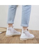 Hollow Out Women Boot Flats Slip-on Solid Ankle Short Boot Round Toe Shoes for Woman Thick-soled British Style Breathable Spring