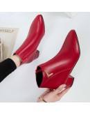   Women Boots Casual Leather Low High Heels Spring Shoes Woman Pointed Toe Rubber Ankle Boots Black Red Zapatos Mujer