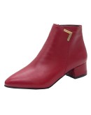   Women Boots Casual Leather Low High Heels Spring Shoes Woman Pointed Toe Rubber Ankle Boots Black Red Zapatos Mujer