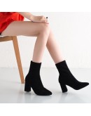 Black Brown Flock Thick Heel Ankle Boots Women's Winter Shoes Nice Elegant High Heel Pointed Toe Keep Warm Short Booties Ladies