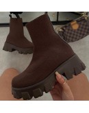 Women Boots Short Knitting Platform Autumn Winter Shoes for Woman Ankle Chelsea Short Boot Heels White Botas Mujer PU Large Size