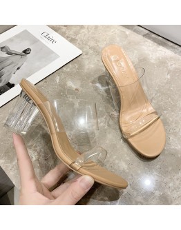 Summer High Heels Women Shoes  Transparent Heels Sexy Bridal  Hollow Breathable Slippers Square Toe Female Clear Slides