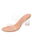 Summer High Heels Women Shoes  Transparent Heels Sexy Bridal  Hollow Breathable Slippers Square Toe Female Clear Slides