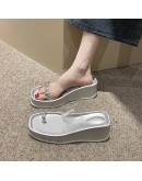 Female Shoes Slippers Heels On A Wedge Platform Jelly Slides Med  2023 High Summer Transparent Soft Flat  Rome Fabr