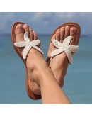  Beaded Gold Slippers Women Summer Beach Sandals Outdoor Cute Starfish Sandals Ladies Flip Flops Plus Size 43 Slides