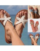  Beaded Gold Slippers Women Summer Beach Sandals Outdoor Cute Starfish Sandals Ladies Flip Flops Plus Size 43 Slides