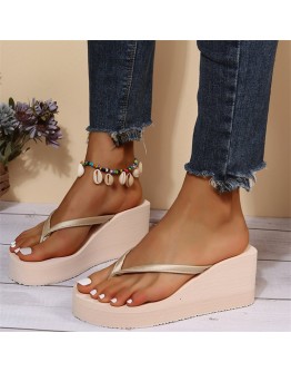 Summer Women Wedge Heels Clip-on Sandals Casual Outer Wear  House Slippers Frosted High-heeled Thick-soled Flip-flops