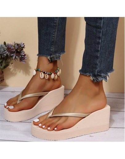 Summer Women Wedge Heels Clip-on Sandals Casual Outer Wear  House Slippers Frosted High-heeled Thick-soled Flip-flops