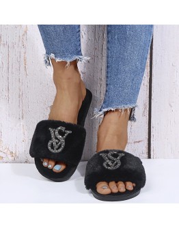 Summer Women Shoes Fur Slippers Flat Sandals Female Open-Toe Shoes Women Sandals Casual Plush Style Ladies Winter Plus Size